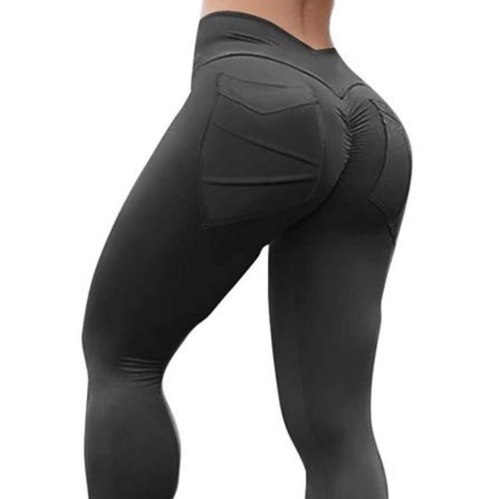 NWOT black ruched booty scrunch leggings S small